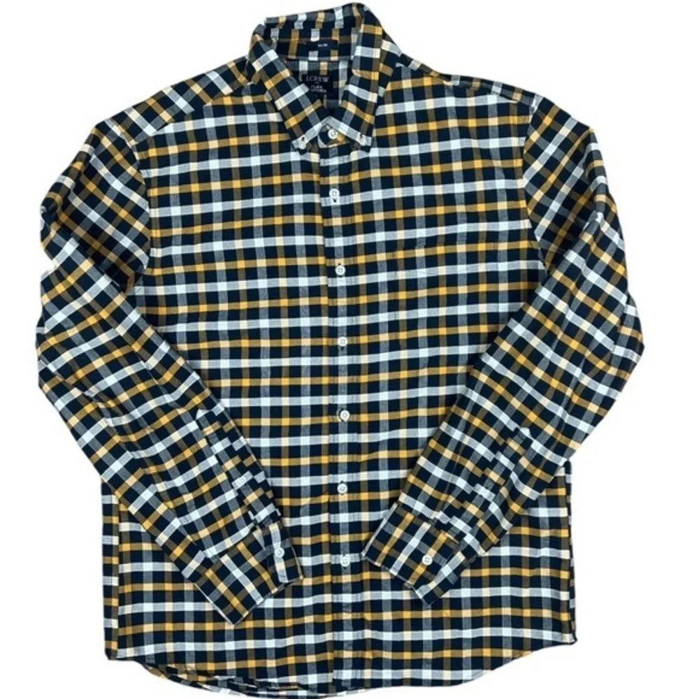 J Crew Shirt Mens Large Button Up flannel Flex Oxford Slim Multicolor Preppy‎